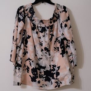 Floral oversized off shoulder bell sleeve shirt